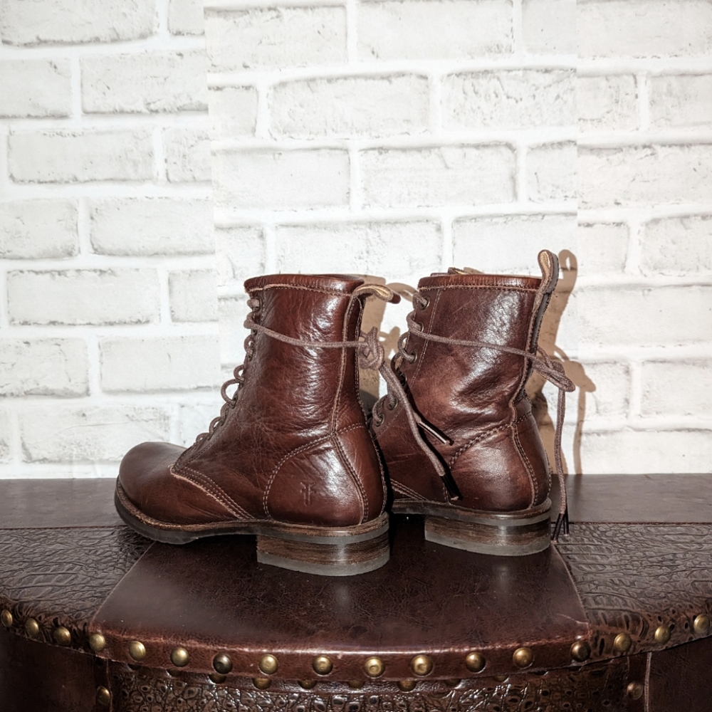 Frye Veronica Combat Dark Brown Leather Lace Up Boots size 6 - Picture 9 of 16